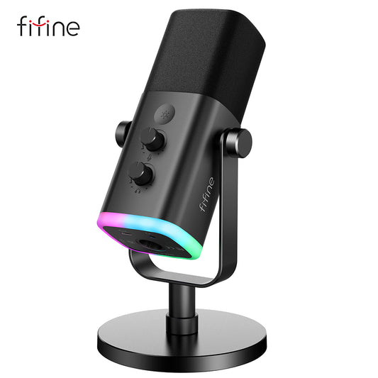 FIFINE USB/XLR Dynamic Microphone with Touch Mute Button,Headphone jack,I/O Cont image 0