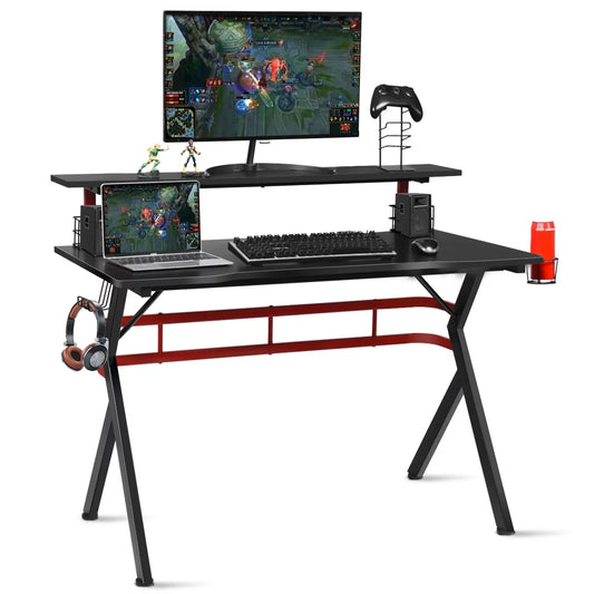 Gaming Computer Desk W/ Monitor Shelf & Storage for Controller Headphone Speaker image 0