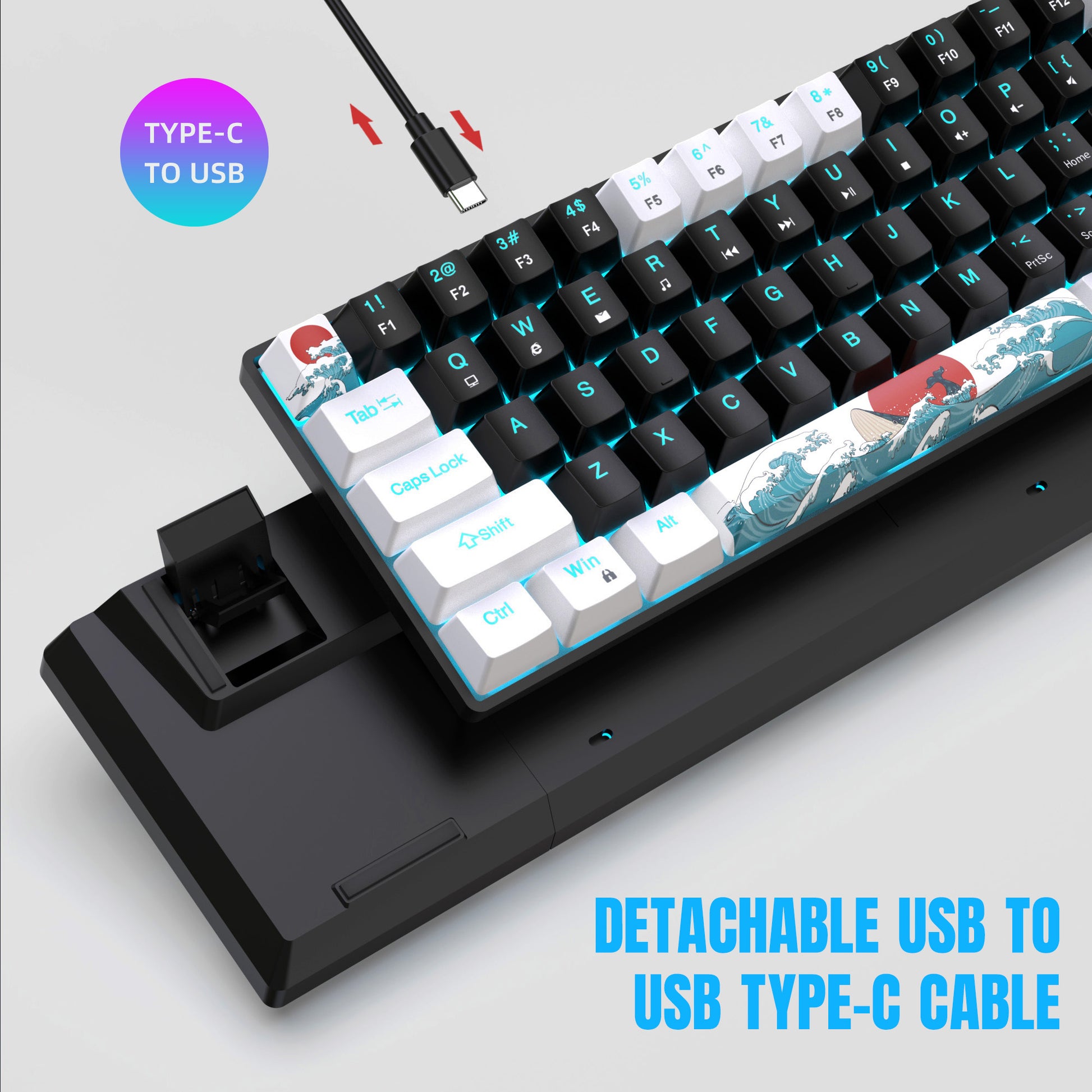 Gaming Keyboard, Wired Sea Blue LED Backlit Mini Keyboard, Ultra-Compact Anti-Gh image 5