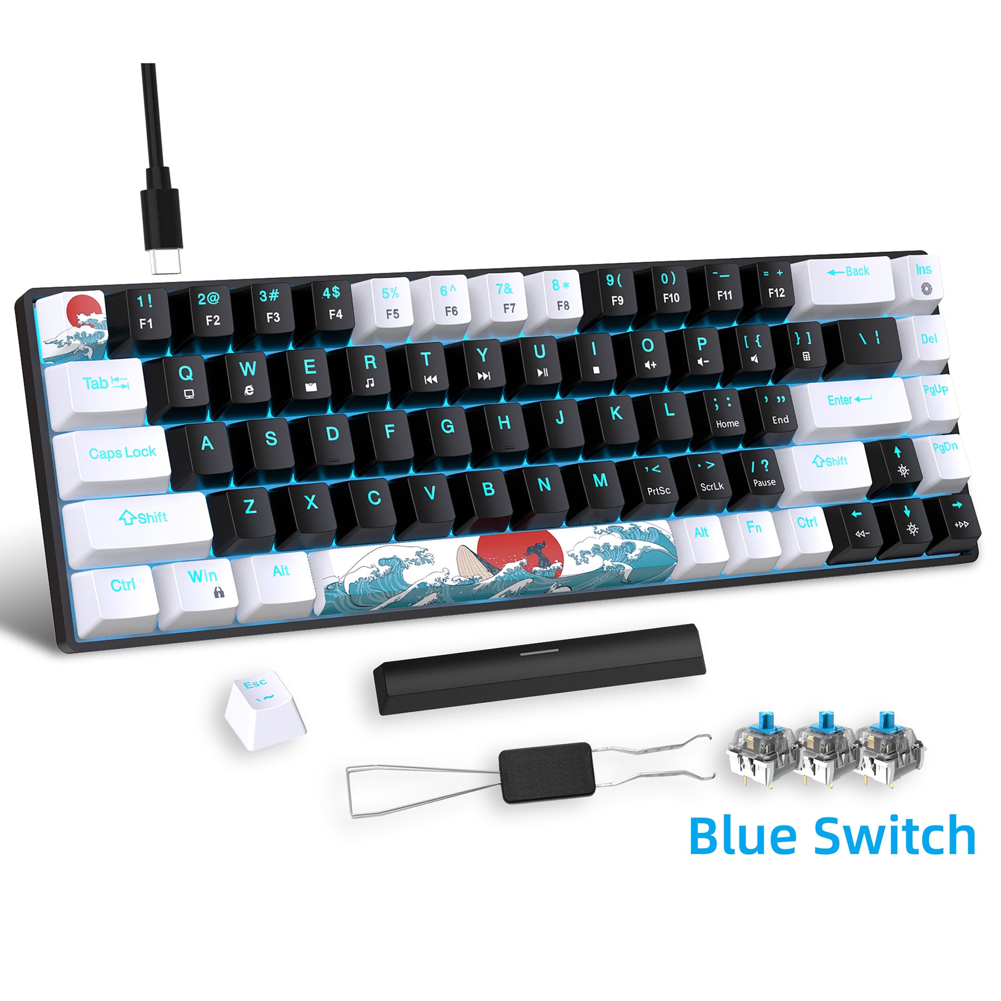 Gaming Keyboard, Wired Sea Blue LED Backlit Mini Keyboard, Ultra-Compact Anti-Gh image 0